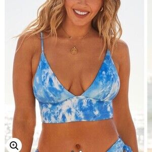 NWT Swimsuits For All X Camille Kostek Tie Die Blue Bikini Cheeky Small Medium